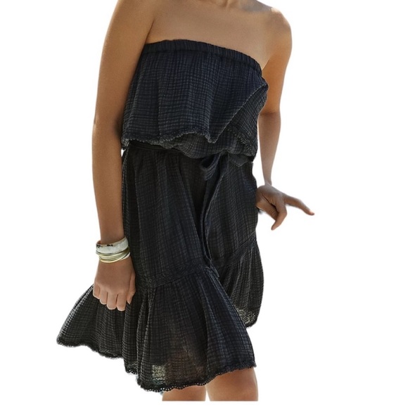 DAILY PRACTICE BY ANTHROPOLOGIE BLACK KYLIE KONA STRAPLESS DRESS - Picture 2 of 15